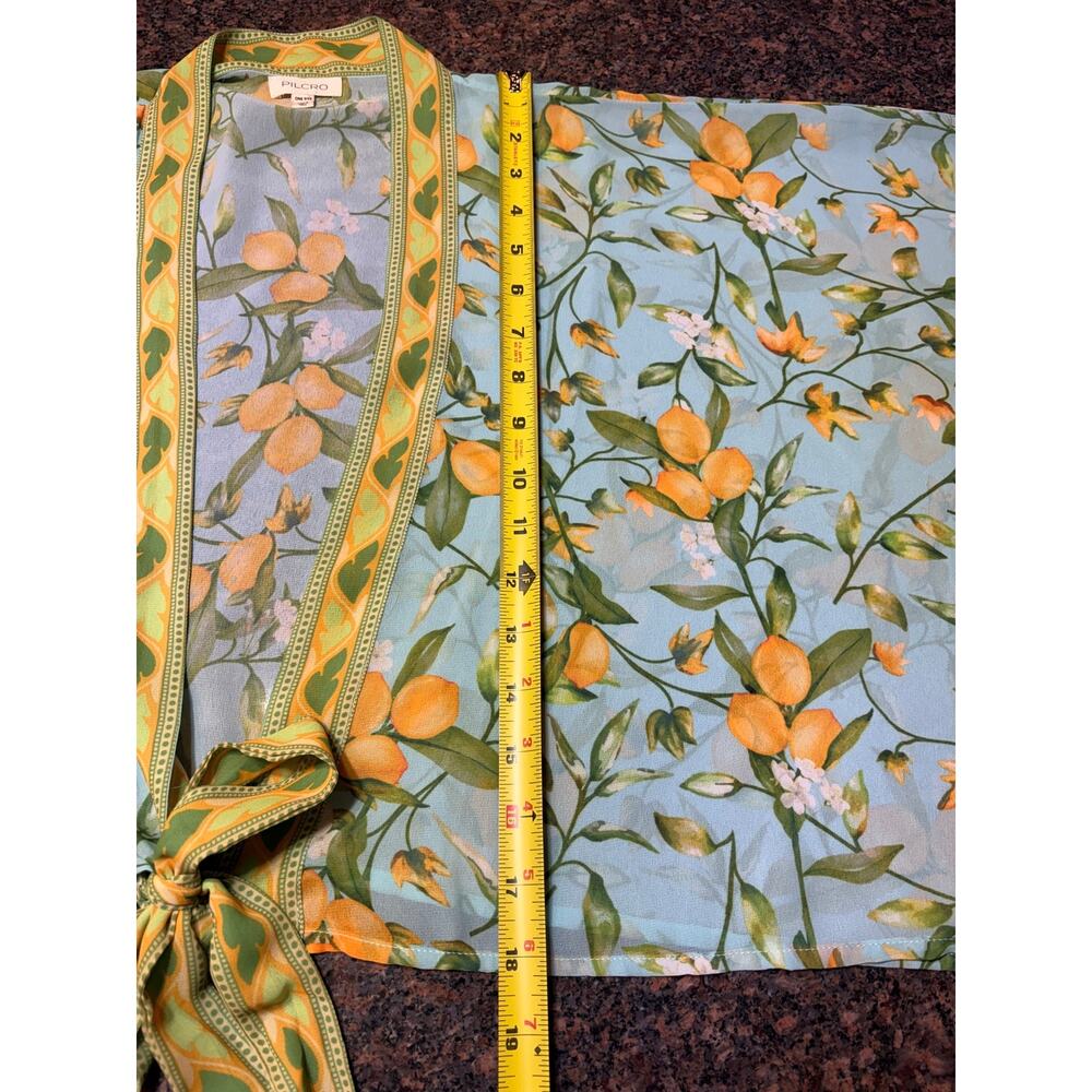 Anthropologie Pilcro Kimono Aqua Blue Lemon Print Lightweight Boho Beachy OS - Picture 6 of 15